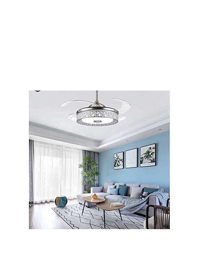 MODI 42-Inch Silver Ceiling Fan with Light and Remote Control | 65W Modern LED Ceiling Fan with 4-Blade Design | Elegant LED Fan Chandelier for Indoor Use in Dining Room and Bedroom  Energy-Efficient  - Image 3