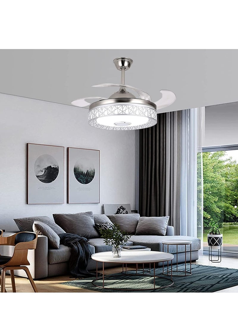 MODI 42-Inch Silver Ceiling Fan with Light and Remote Control | 65W Modern LED Ceiling Fan with 4-Blade Design | Elegant LED Fan Chandelier for Indoor Use in Dining Room and Bedroom  Energy-Efficient  - Image 4