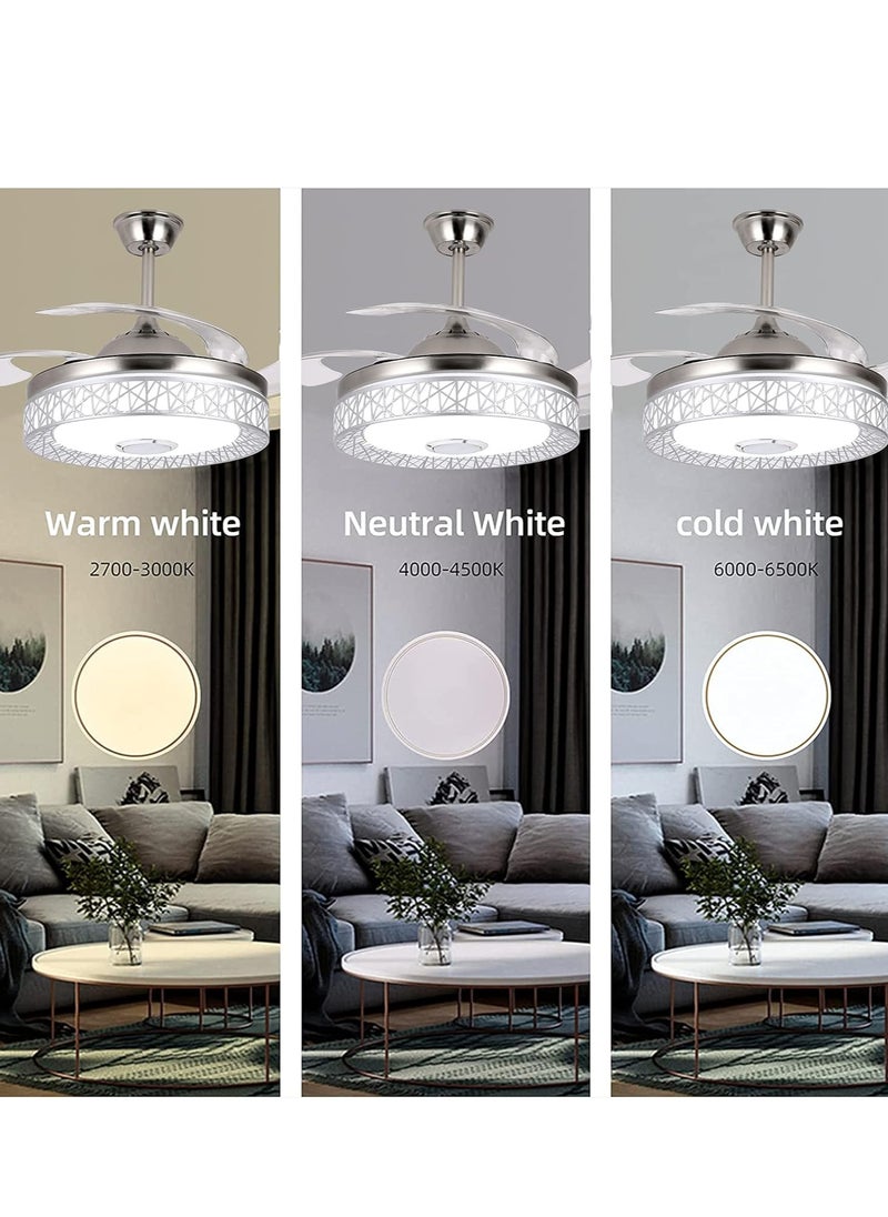 MODI 42-Inch Silver Ceiling Fan with Light and Remote Control | 65W Modern LED Ceiling Fan with 4-Blade Design | Elegant LED Fan Chandelier for Indoor Use in Dining Room and Bedroom  Energy-Efficient  - Image 5