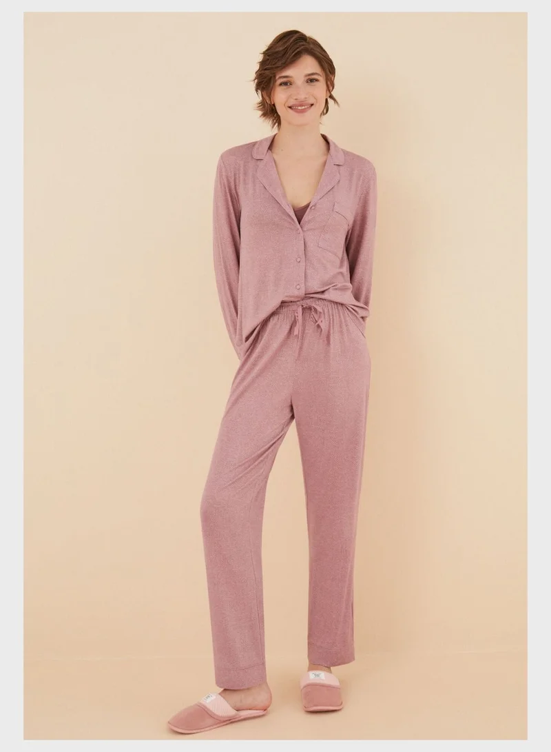 ومن سيكريت Button Detail Pyjama Shirt And Pants Set