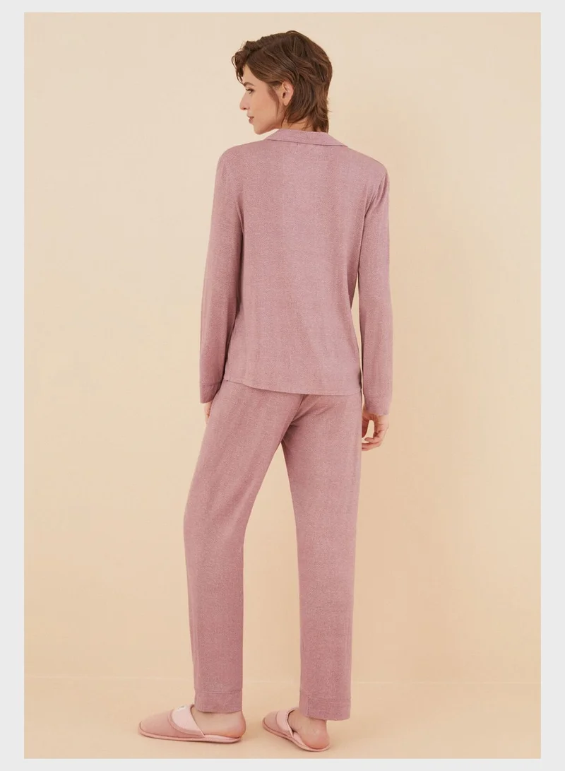 ومن سيكريت Button Detail Pyjama Shirt And Pants Set