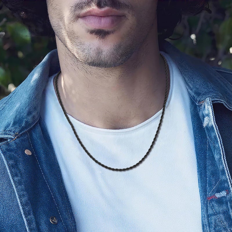 Fiusem Black Rope Chain Necklace for Men, 3.2mm Mens Necklace Chain, Stainless Steel Black Necklace for Men and Women 20 Inch - Image 2