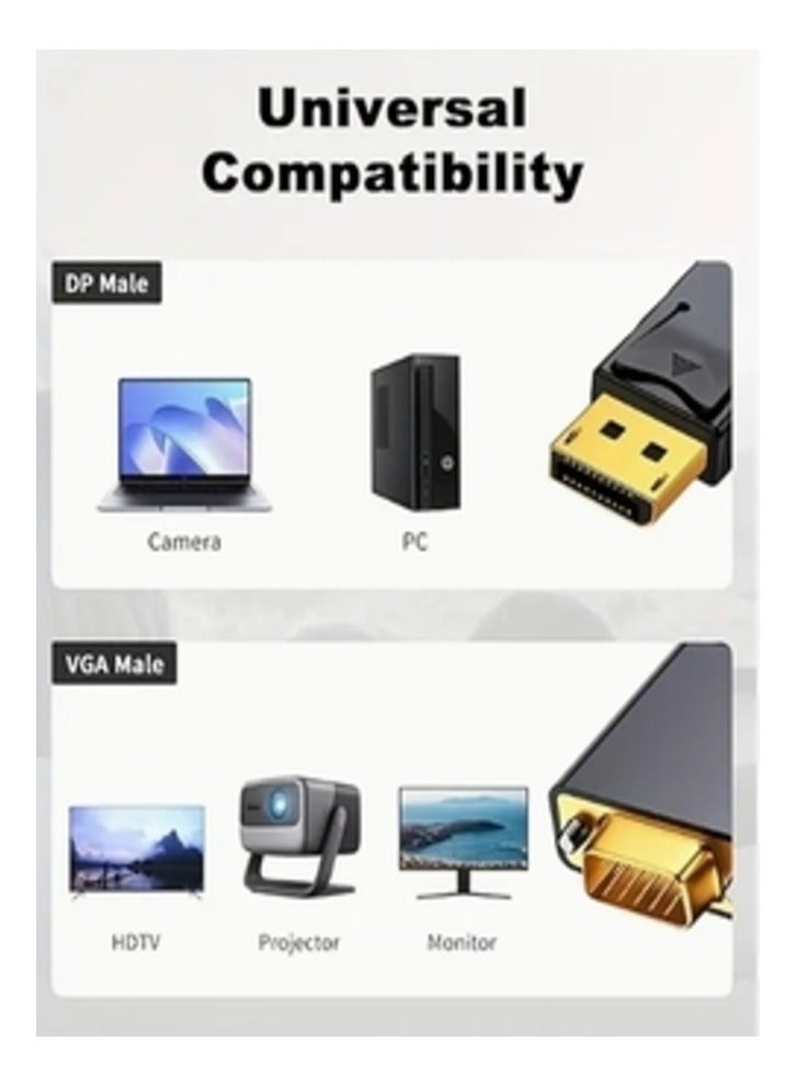 DisplayPort to VGA Cable 1.8M with Adapter - 1080P Full HD Support, Male to Male Connector for Laptop/PC to Monitor/Projector, Durable Flat Design & Easy Installation, Vga To Displayport Adapter, Laptop Display Adapter, Highspeed Connectivity, High-quality - Image 3
