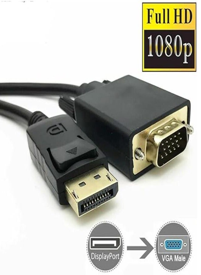 DisplayPort to VGA Cable 1.8M with Adapter - 1080P Full HD Support, Male to Male Connector for Laptop/PC to Monitor/Projector, Durable Flat Design & Easy Installation, Vga To Displayport Adapter, Laptop Display Adapter, Highspeed Connectivity, High-quality - Image 1