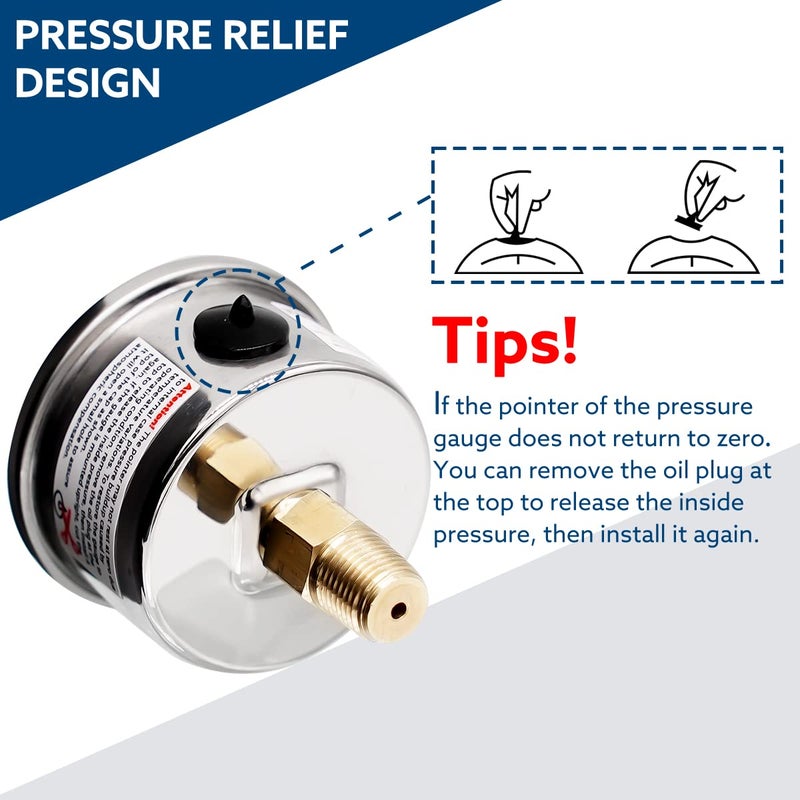 SENCTRL 0-100 PSI Fuel Pressure Gauge - 1-1/2" Dial, Glycerin Liquid Filled, Stainless Steel Case - Image 5