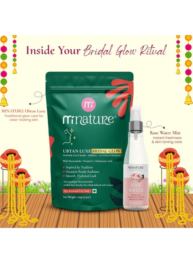 MINATURE Advance Bridal Glow Kit | Enriched Ubtan Powder 100g with Active Ingredients + Pure Rose Water 110ml | Bridal Care Combo - Image 4