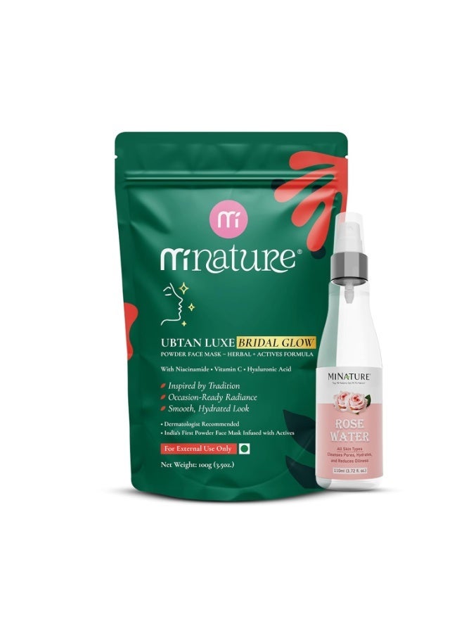 MINATURE Advance Bridal Glow Kit | Enriched Ubtan Powder 100g with Active Ingredients + Pure Rose Water 110ml | Bridal Care Combo - Image 1