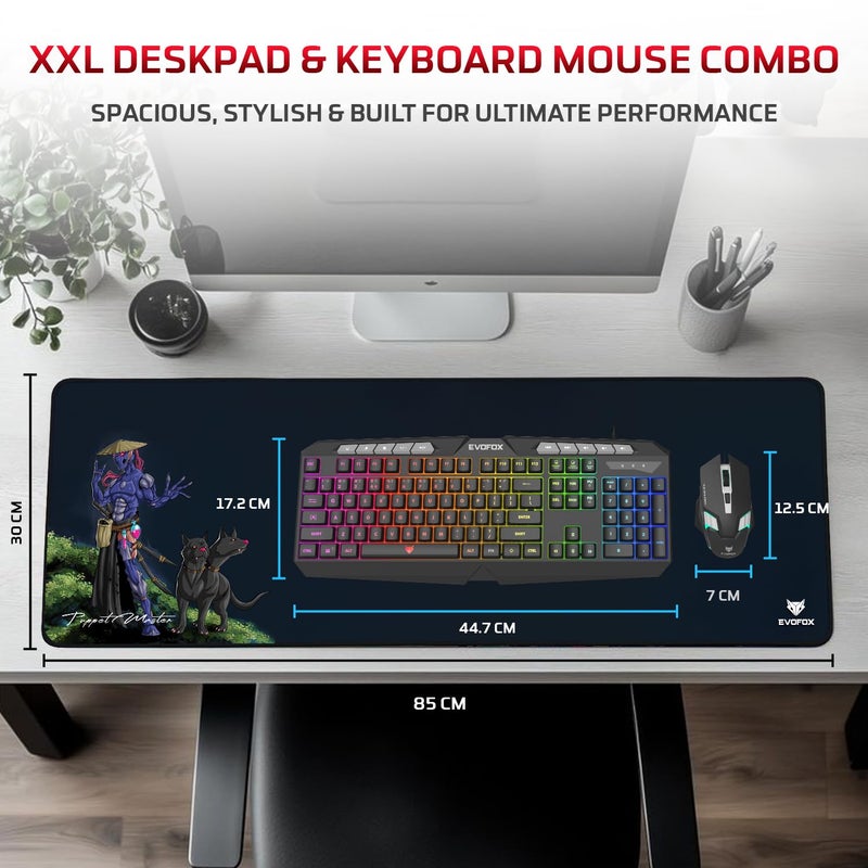 EvoFox Deathray v2 3 in 1 Gaming Keyboard & Mouse Combo with Puppet Master Deskpad | 6 Zone RGB Backlighting, 19 Anti Ghosting Keys, Membrane Keys, Ergonomic, Full-Size | 6 Buttons, 7 Color LED Lighting, Upto 3600DP | Extended Deskpad (Wired) - Image 2