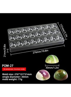 Generic Valentine's Day Love Plastic Chocolate Mold Semi-round Water Drops Chocolate Mold French Dessert Baking Tools-color:Z77 24-piece Semicircle POM-27  - Image 1