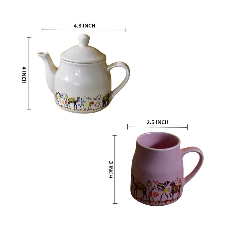 KunhaR Ceramic 6 Cups and 1 Kettle Tea Cup Set Multicolor - Image 2