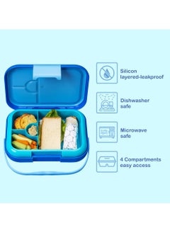 Eazy Kids 4 Compartment Bento Lunch Box - Mat Blue  - Image 5