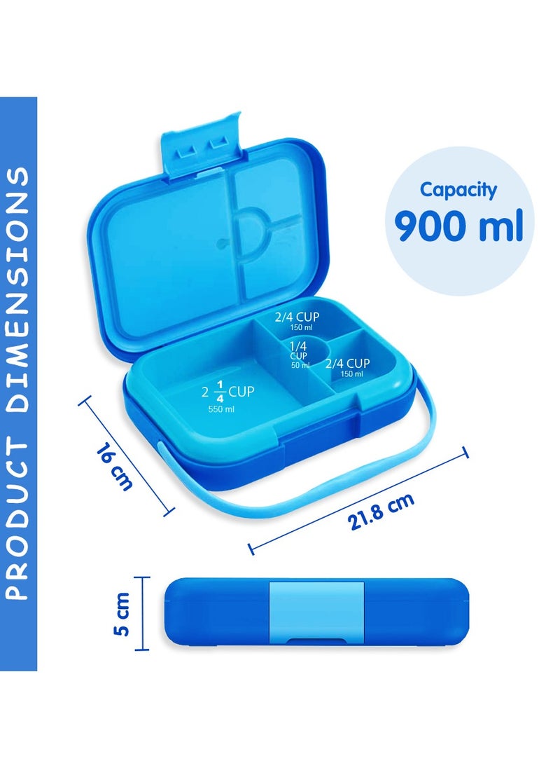 Eazy Kids - 4 Compartment Bento Lunch Box - Mat Blue - Image 1