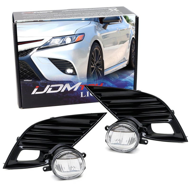 iJDMTOY JDM Style OEMSpec 15W LED Fog Light Kit Compatible with 20182020 Toyota Camry SE XSE Includes 2 LED Fog Lamps Gloss Black Bezel Covers OnOff Switch Relay Wiring Harness - Image 2