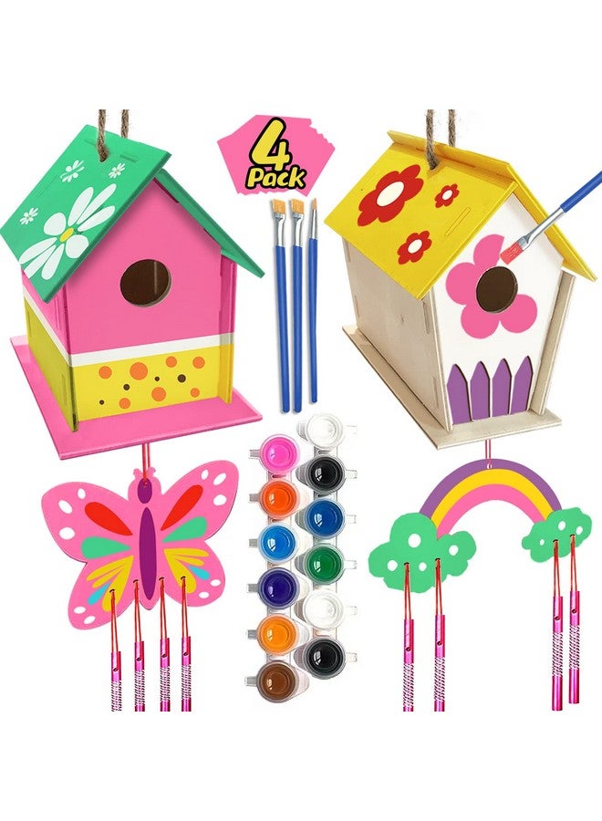 أورينتال شيري حرف يدوية للأطفال من سن 4 إلى 8 سنوات - مجموعة مكونة من 4 قطع من بيت الطيور المصنوع يدويًا مع أجراس الرياح - بناء ورسم بيوت الطيور - مجموعات فنية خشبية - هدايا سلة عيد الفصح للبنات والأولاد والأطفال الصغار من سن 3 إلى 5 سنوات و4 إلى 6 سنوات و6 إلى 8 سنوات و8 إلى 12 سنة - Image 1