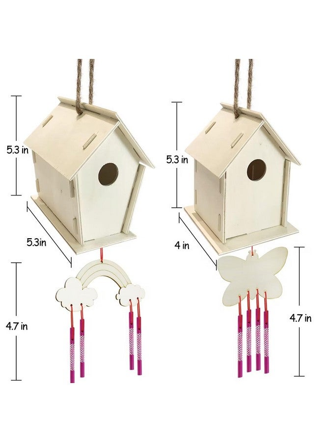 أورينتال شيري حرف يدوية للأطفال من سن 4 إلى 8 سنوات - مجموعة مكونة من 4 قطع من بيت الطيور المصنوع يدويًا مع أجراس الرياح - بناء ورسم بيوت الطيور - مجموعات فنية خشبية - هدايا سلة عيد الفصح للبنات والأولاد والأطفال الصغار من سن 3 إلى 5 سنوات و4 إلى 6 سنوات و6 إلى 8 سنوات و8 إلى 12 سنة - Image 2