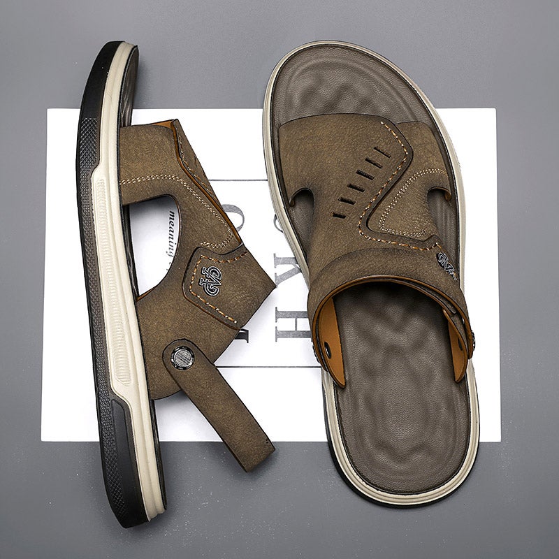 Genuine Leather Sandals Men'S Summer Outer Wear Dad Dual-Use Casual Boys Wear-Resistant Sports Beach Slippers - Image 1