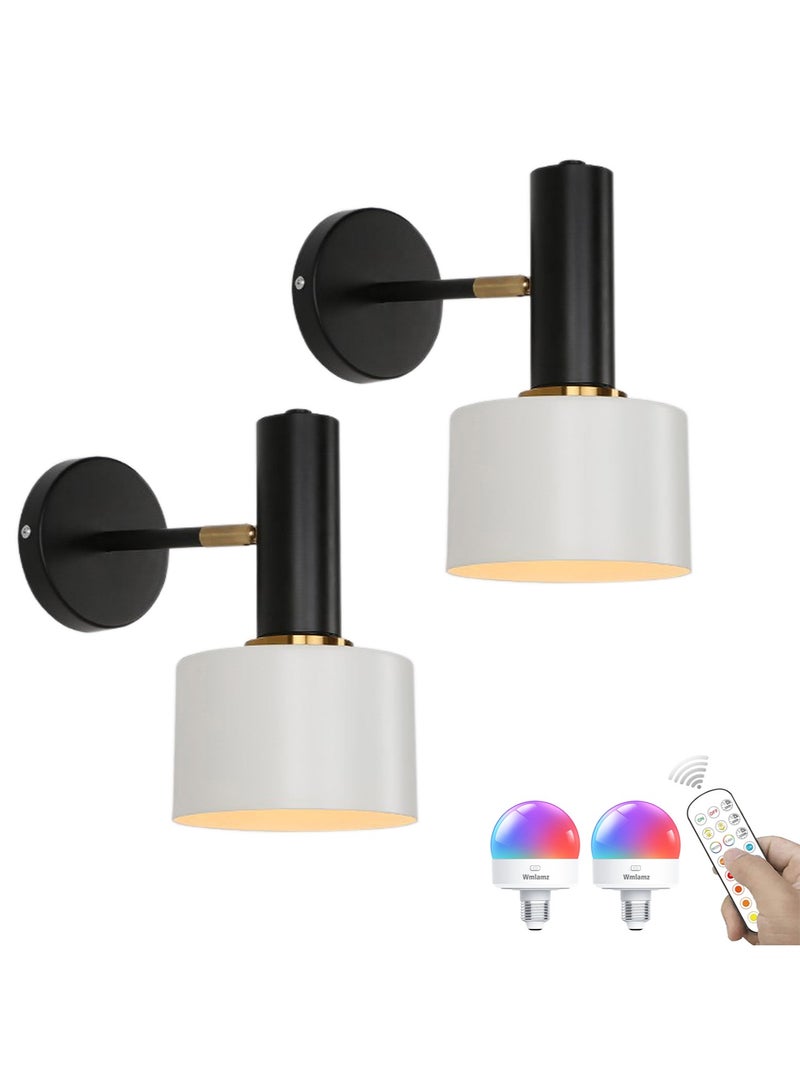 Wmlamz Pack of 2 Wireless battery power Fashion Wall Lighting with Remote, Study Porch Staircase Bedroom Smart No Wiring Wall Sconce - Image 1