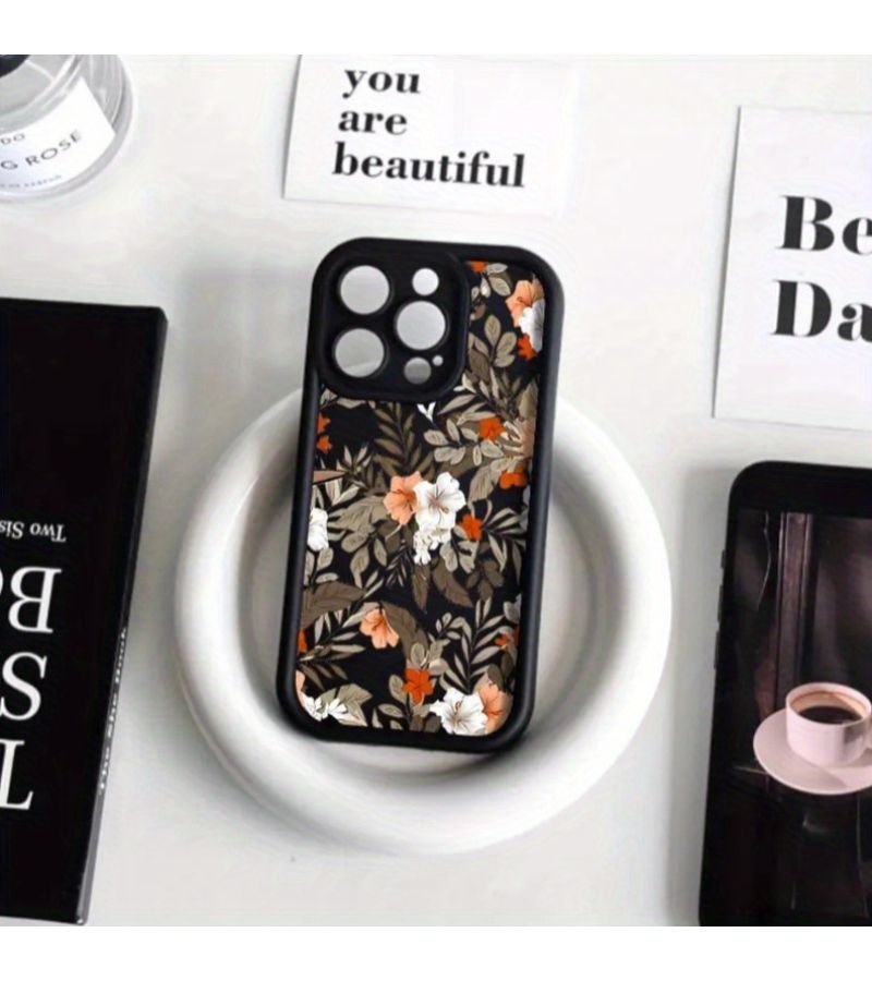 Black Soft Shockproof Phone Case For iPhone 15 Floral Design - Image 2