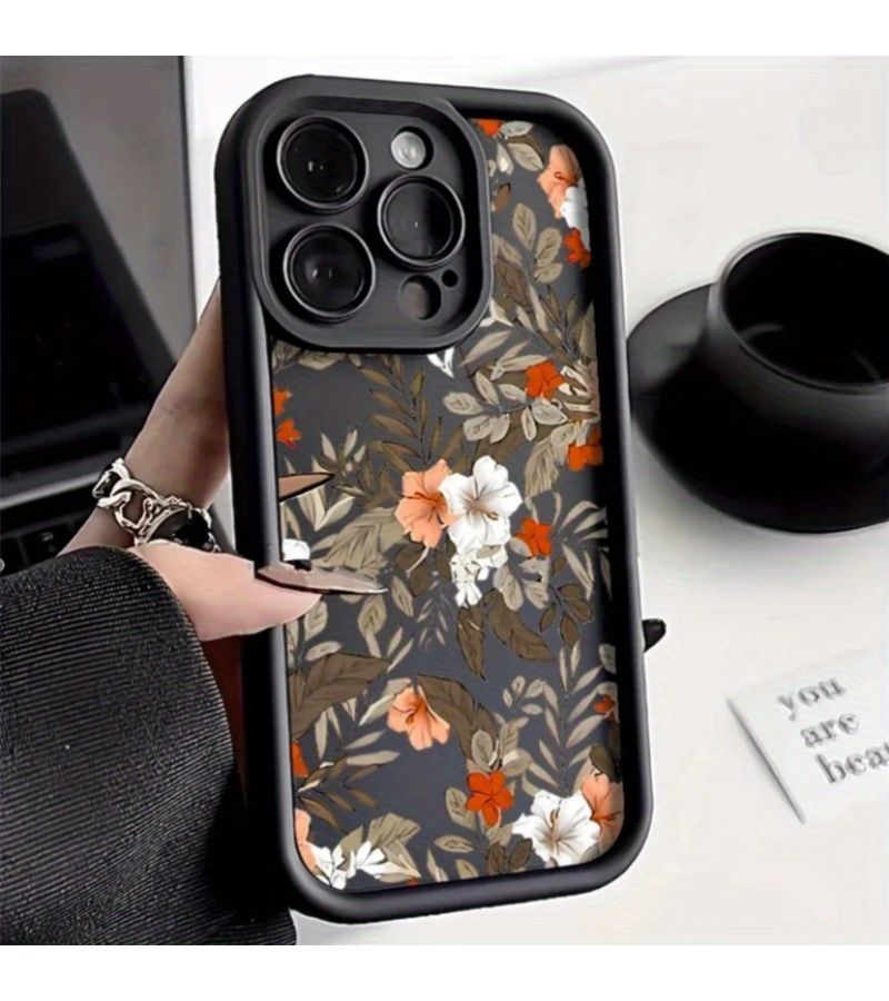 Black Soft Shockproof Phone Case For iPhone 15 Floral Design - Image 1
