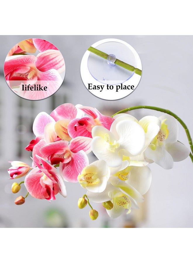 Chuangdi Chuangdi 2 Pieces Artificial Phalaenopsis with Suction Cups Terrarium Plant Decoration Reptile Habitat Plant Decor for Hermit Crab Lizards Geckos Snake Reptile (Dark Pink, White Yellow)  - Image 3