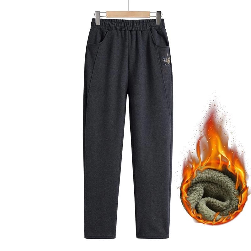 Mother'S Pants Children Middle-Aged And Elderly Winter Fleece-Lined Thickened Woolen Pants For Outer Wearing Middle-Aged Pants With Loose Waist - Image 1