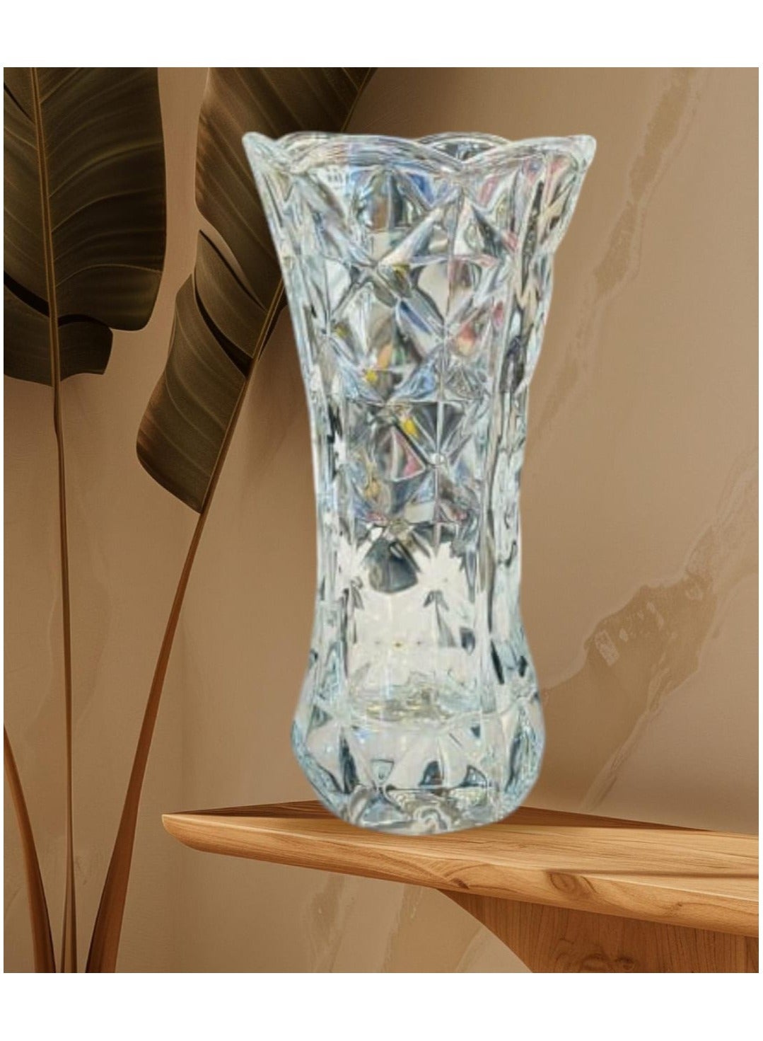 Luxury Crystal Glass Vase with Clear Geometric Pattern – Elegant Table & Home Decor Vase