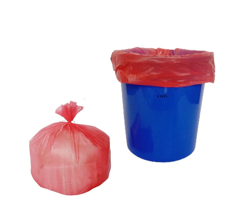 KWEL Disposable Garbage Bags/Dustbin Covers, 5 Packs of 30 Pieces - 150 bags Medium (19" x 21") Red - Image 3