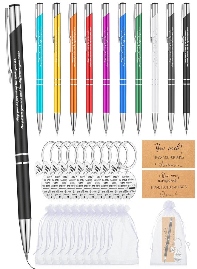 Teling 10 Sets Employee Appreciation Gifts Bulk Inspirational Pens Motivational Keychains Thank You Ballpoint Pen Gifts for Coworkers Teachers Staff Christmas - Image 1