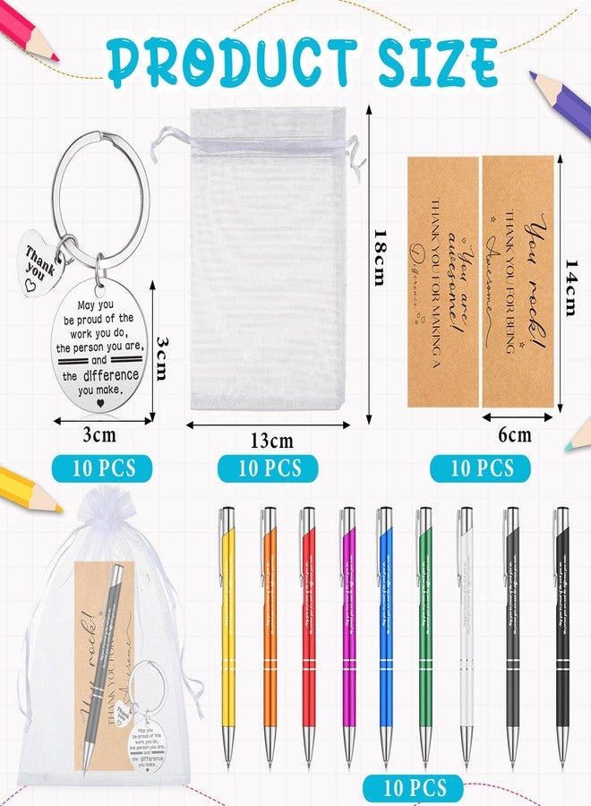 Teling 10 Sets Employee Appreciation Gifts Bulk Inspirational Pens Motivational Keychains Thank You Ballpoint Pen Gifts for Coworkers Teachers Staff Christmas - Image 2