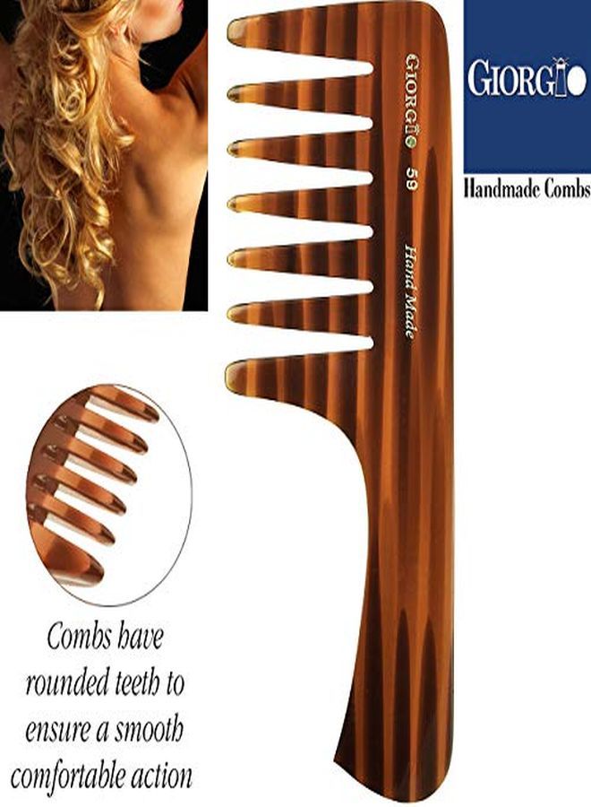 Giorgio G59 Large Coarse Hair Detangling Comb, Wide Teeth For Long Thick Curly Wavy Hair. Hair Detangler Comb For Wet And Dry. Handmade Rake Comb Sawcut From Cellulose Hand Polished Tortoise Shell - Image 2