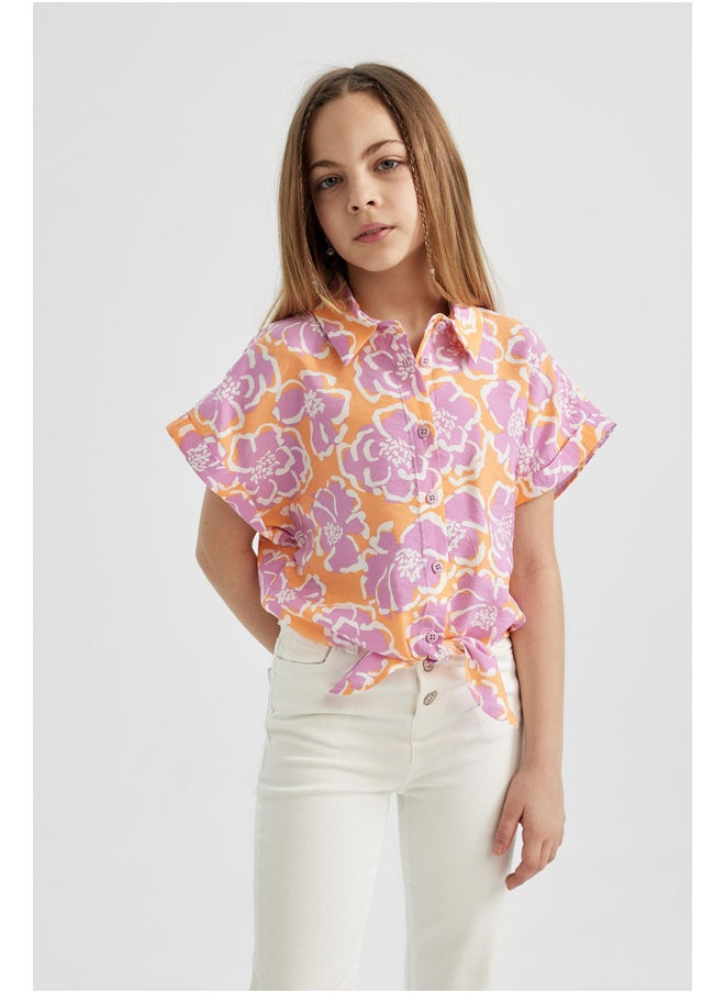DeFacto - Girl Cropped Fit Woven Short Sleeve Shirt - Image 1