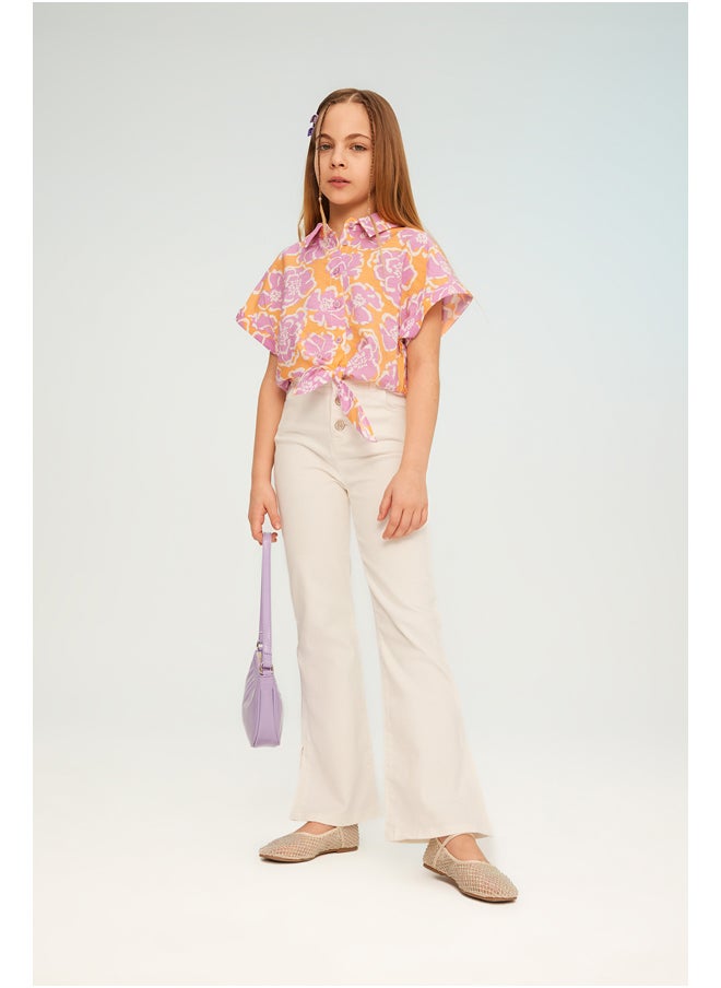 DeFacto - Girl Cropped Fit Woven Short Sleeve Shirt - Image 1