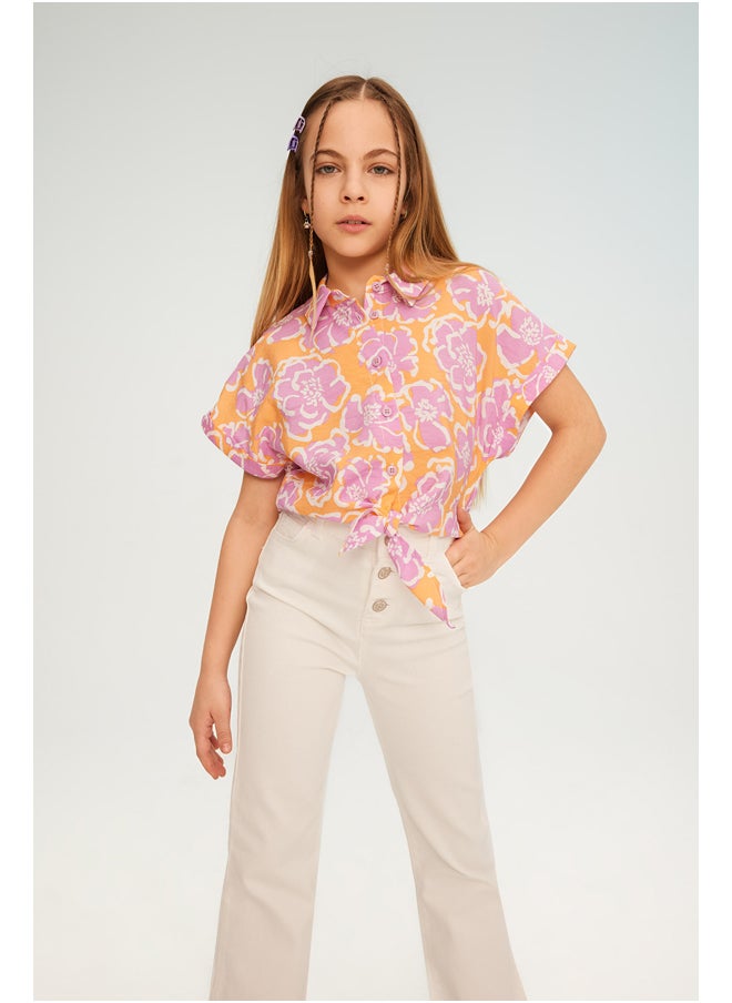 DeFacto - Girl Cropped Fit Woven Short Sleeve Shirt - Image 1