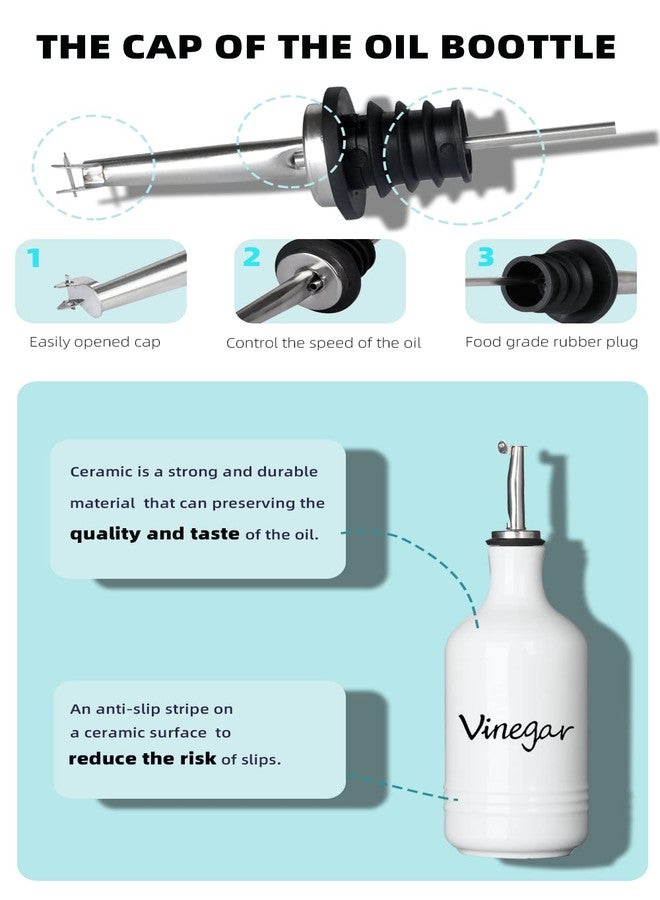 HAOTOP مجموعة زجاجات توزيع الزيت والخل السيراميكية من هاوتوب، مثالية لتخزين الزيت والخل، 15 أونصة (بيضاء) - Image 3