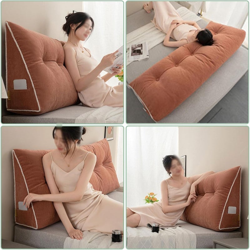 Triangular Headboard Pillow - Twin Bolster Cushion for Bed & Couch - Red Back Support Rest Pillow for Sitting Up in Daybed - 60x50x20cm (White 60x50x20cm) - Image 4