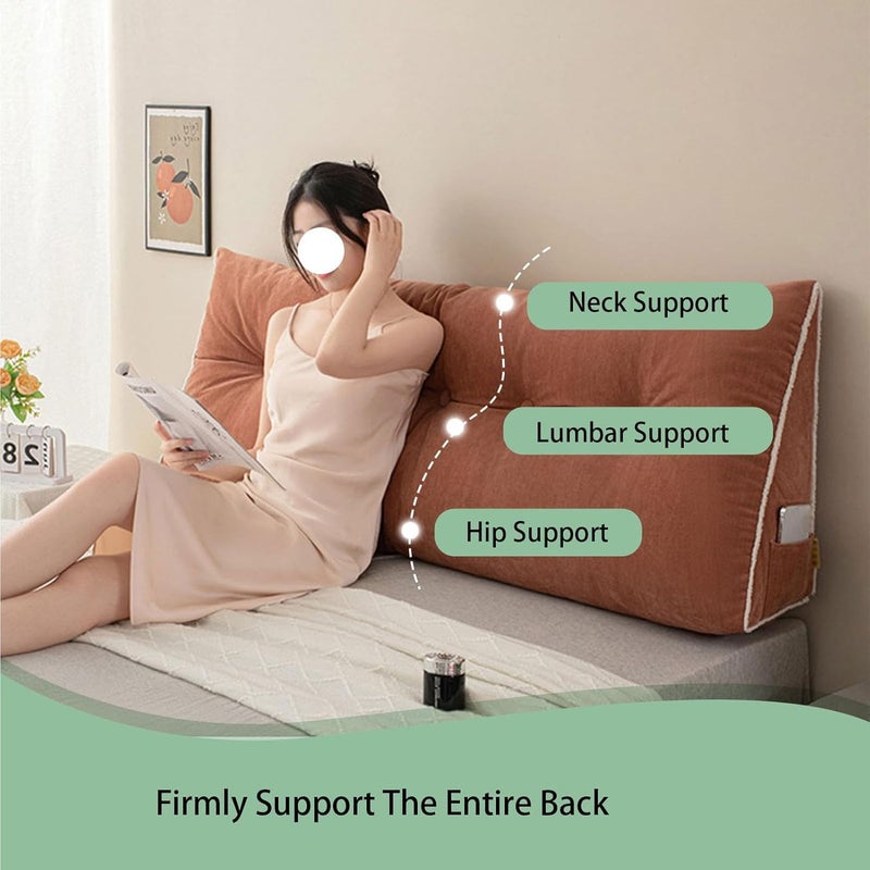 Triangular Headboard Pillow - Twin Bolster Cushion for Bed & Couch - Red Back Support Rest Pillow for Sitting Up in Daybed - 60x50x20cm (White 60x50x20cm) - Image 3