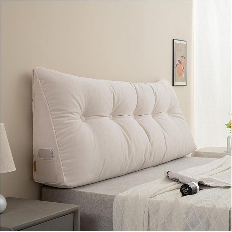 Triangular Headboard Pillow - Twin Bolster Cushion for Bed & Couch - Red Back Support Rest Pillow for Sitting Up in Daybed - 60x50x20cm (White 60x50x20cm) - Image 1