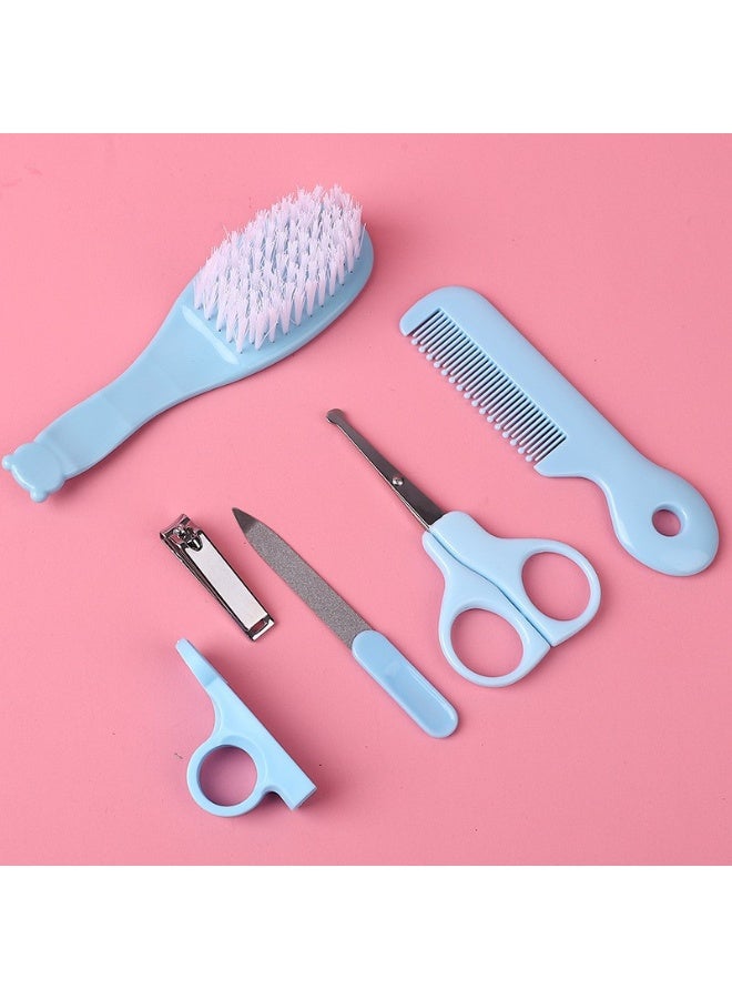 Newborn Care and Hygiene Storage Set, 28-in-1 Baby Electric Nail Care Kit: Includes an electric nail file with six grinding heads and a storage box, a nail clipper with LED light, a three-piece baby oral cleaning brush set (U-shaped toothbrush, three-sided toothbrush, and baby toothbrush) with a dust-proof case, a baby silicone nasal aspirator, an anti-choke silicone medicine feeder with dust cover, a toddler silicone teether pacifier with dust cover, a baby comb, brush, scissors, and nail file. All items come in a large blue storage bag measuring 21.5 x 5.5 x 15.5 cm. Suitable for babies aged 0-3 years, for both boys and girls. A perfect gift for newborns. Please generate promotional content based on the above images and title. - Image 5