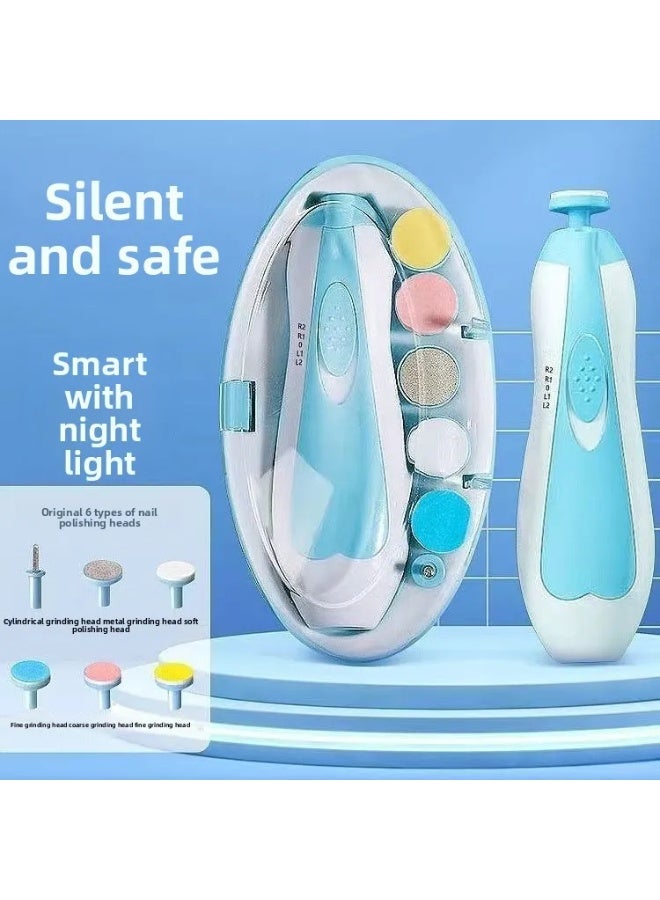 Newborn Care and Hygiene Storage Set, 28-in-1 Baby Electric Nail Care Kit: Includes an electric nail file with six grinding heads and a storage box, a nail clipper with LED light, a three-piece baby oral cleaning brush set (U-shaped toothbrush, three-sided toothbrush, and baby toothbrush) with a dust-proof case, a baby silicone nasal aspirator, an anti-choke silicone medicine feeder with dust cover, a toddler silicone teether pacifier with dust cover, a baby comb, brush, scissors, and nail file. All items come in a large blue storage bag measuring 21.5 x 5.5 x 15.5 cm. Suitable for babies aged 0-3 years, for both boys and girls. A perfect gift for newborns. Please generate promotional content based on the above images and title. - Image 2