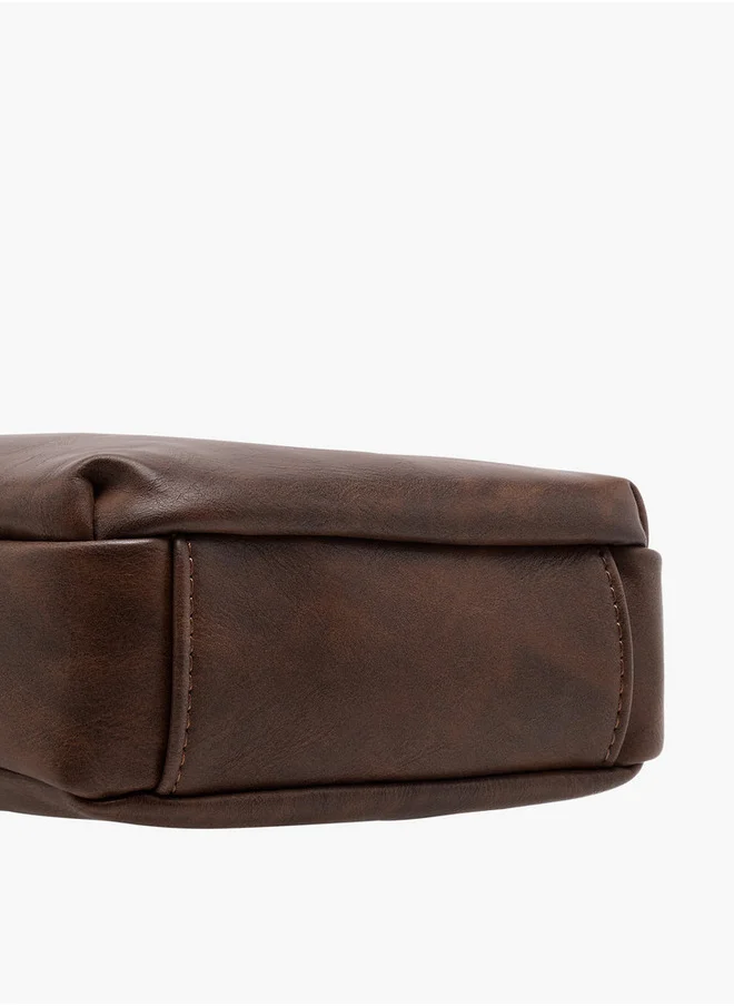 LBL by Shoexpress Men's Textured Crossbody Bag with Zip Closure and Adjustable Strap