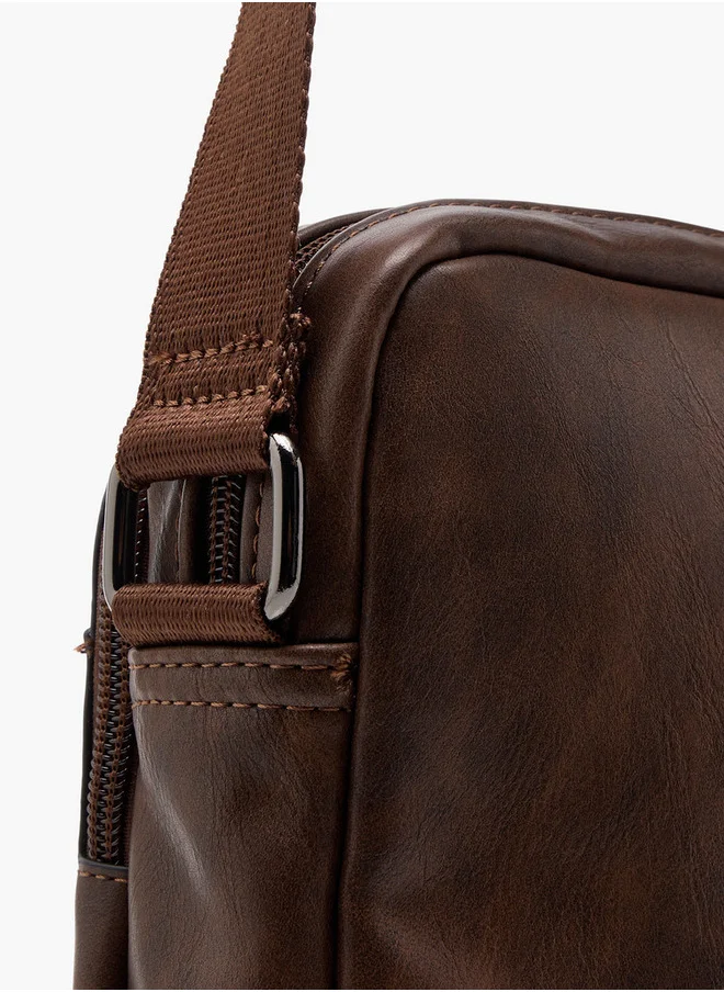 LBL by Shoexpress Men's Textured Crossbody Bag with Zip Closure and Adjustable Strap