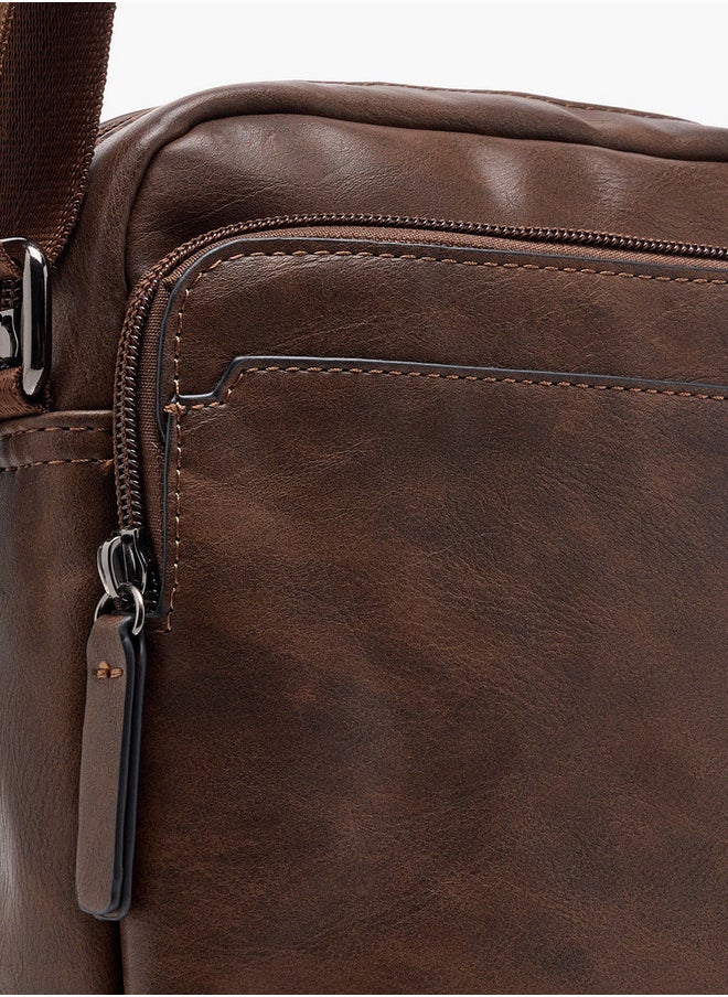 LBL by Shoexpress Men's Textured Crossbody Bag with Zip Closure and Adjustable Strap  - Image 4