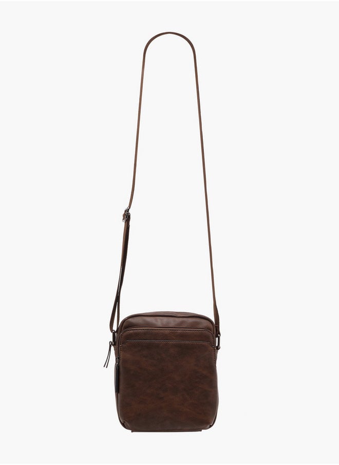 LBL by Shoexpress Men's Textured Crossbody Bag with Zip Closure and Adjustable Strap  - Image 2
