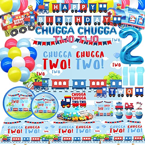 BEOXAGAR Chugga Chugga Two Two Birthday Party Supplies 2nd Birthday Train Decorations and Party Plates - Image 1