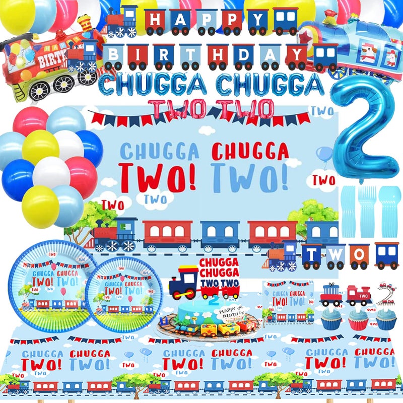 BEOXAGAR Chugga Chugga Two Two Birthday Party Supplies 2nd Birthday Train Decorations and Party Plates - Image 2