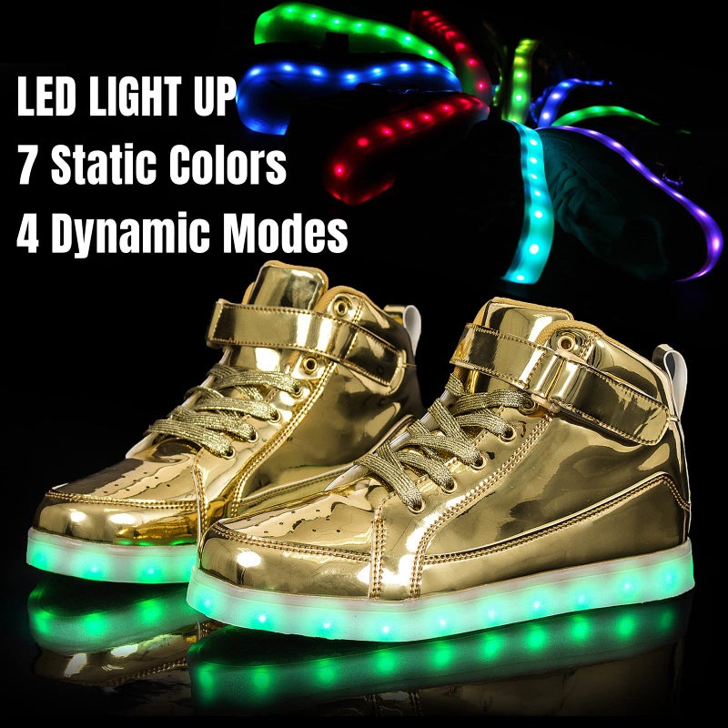 IGxx LED Light Up Shoes for Men USB Recharging High Top Sneakers Women Kids Gold 10 - Image 3