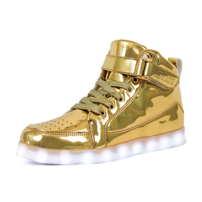 IGxx LED Light Up Shoes for Men USB Recharging High Top Sneakers Women Kids Gold 10 - Image 1
