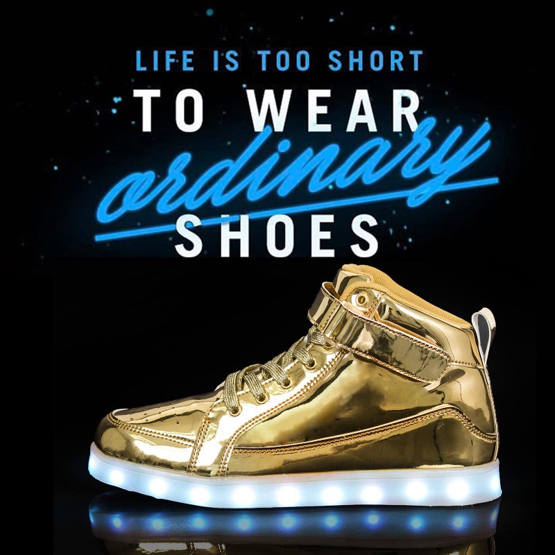 IGxx LED Light Up Shoes for Men USB Recharging High Top Sneakers Women Kids Gold 10 - Image 2