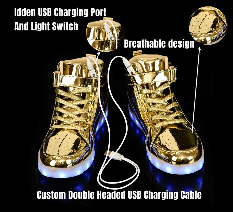 IGxx LED Light Up Shoes for Men USB Recharging High Top Sneakers Women Kids Gold 10 - Image 4