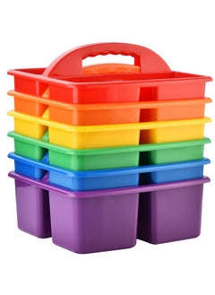 Plastic Storage Caddy Organizer With Handle, 6-Pack 3 Compartments, Teacher Classroom Supply Caddy For Classroom Organization, Table, Desk, Office, Craft Art Caddy For Kids - Assorted Colors
